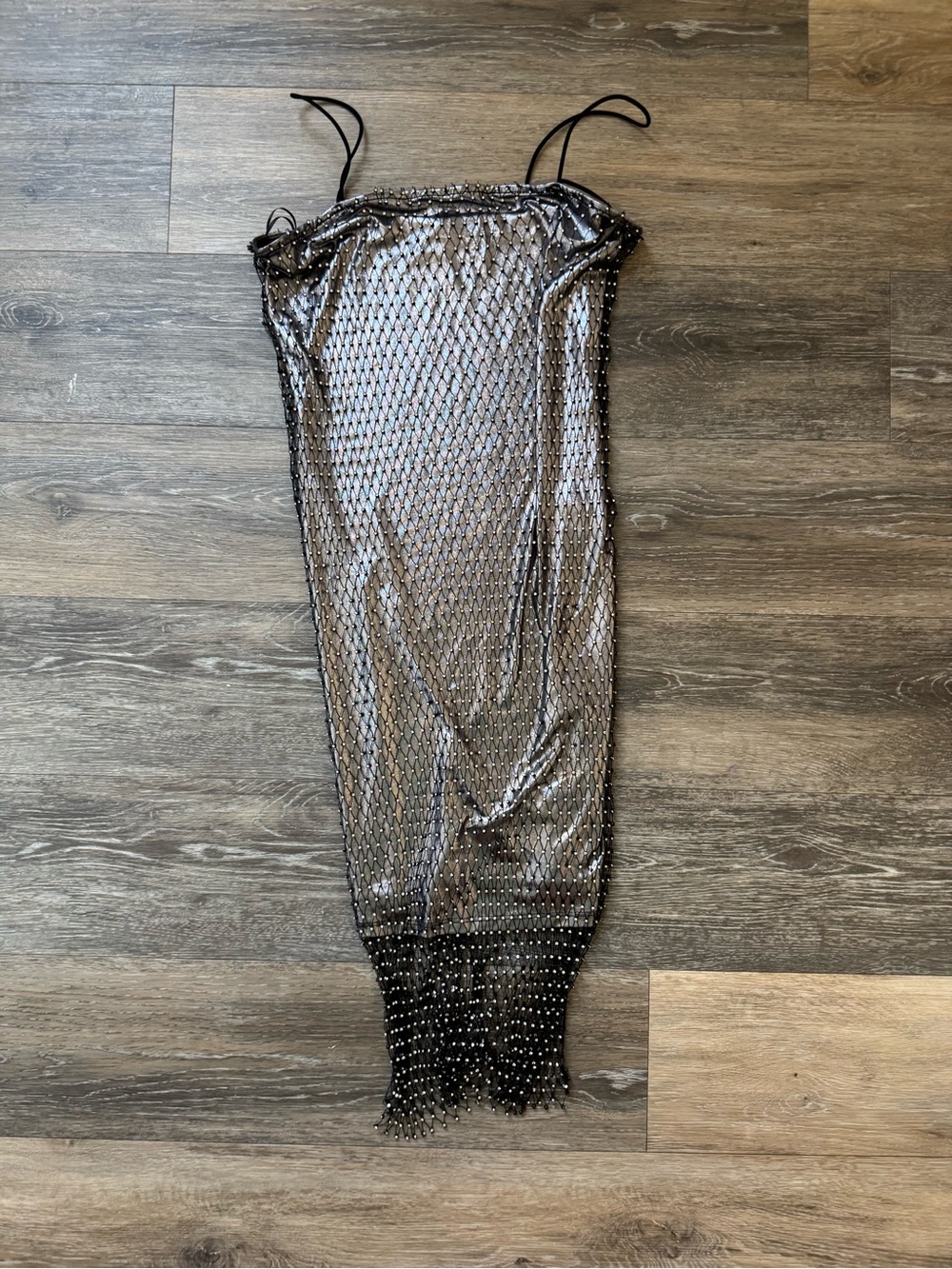 Bear Dance Silver Mesh Crystal Beaded Maxi Dress Sz S